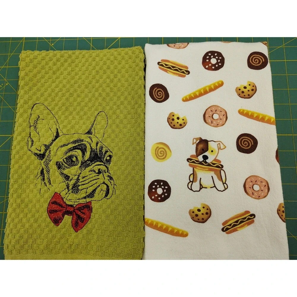 FRENCH BULLDOG With Bow Tie Kitchen Bath Hand Bar Towel Set of 2 Great Gift!